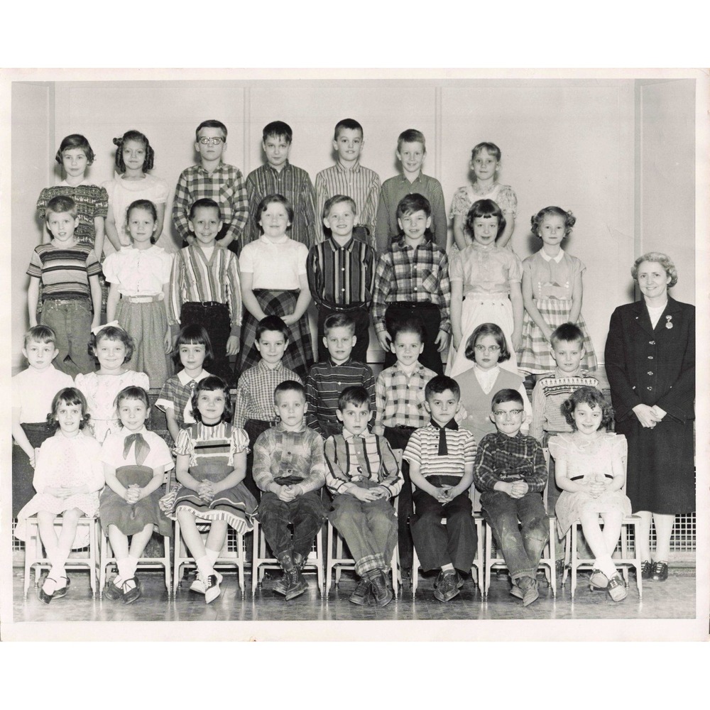 Vintage 1958 Elementary School Class Portrait Black White Photo Mrs Cooper 2nd